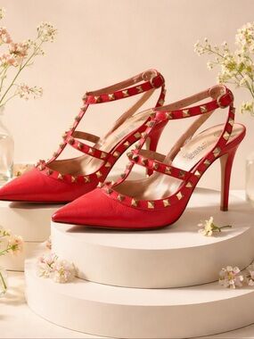 Valentino Garavani Vibrant Red Studded Heels